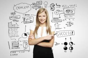 a woman brainstorming creative marketing ideas like specials and packages