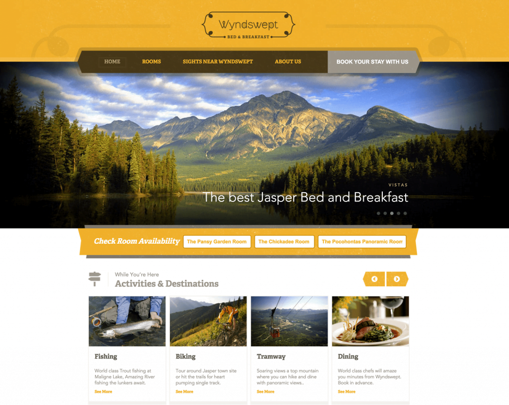 bed and breakfast website design inspiration