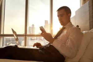 corporate traveler use multiple devices, but especially their smartphones, don't forget when marketing to business travelers