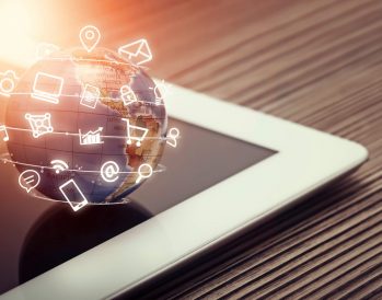 small holographic world with various internet functions around it