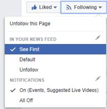Ask Facebook to Select See First in News Feed Options