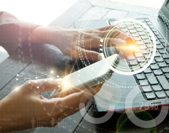 computer and phone with pattern overlay