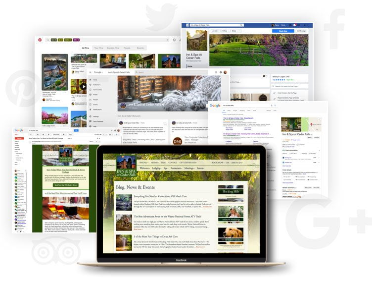 social channels feeding traffic to your beautiful responsive boutique hotel website design