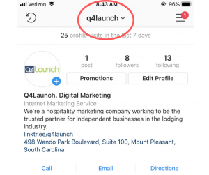 Screenshot of Q4Launch Instagram username "q4launch"