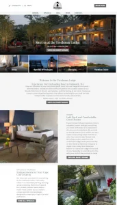 hotel homepage with rooms, specials, area information, and a vacation guide
