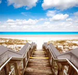 A bridge leading to a beach