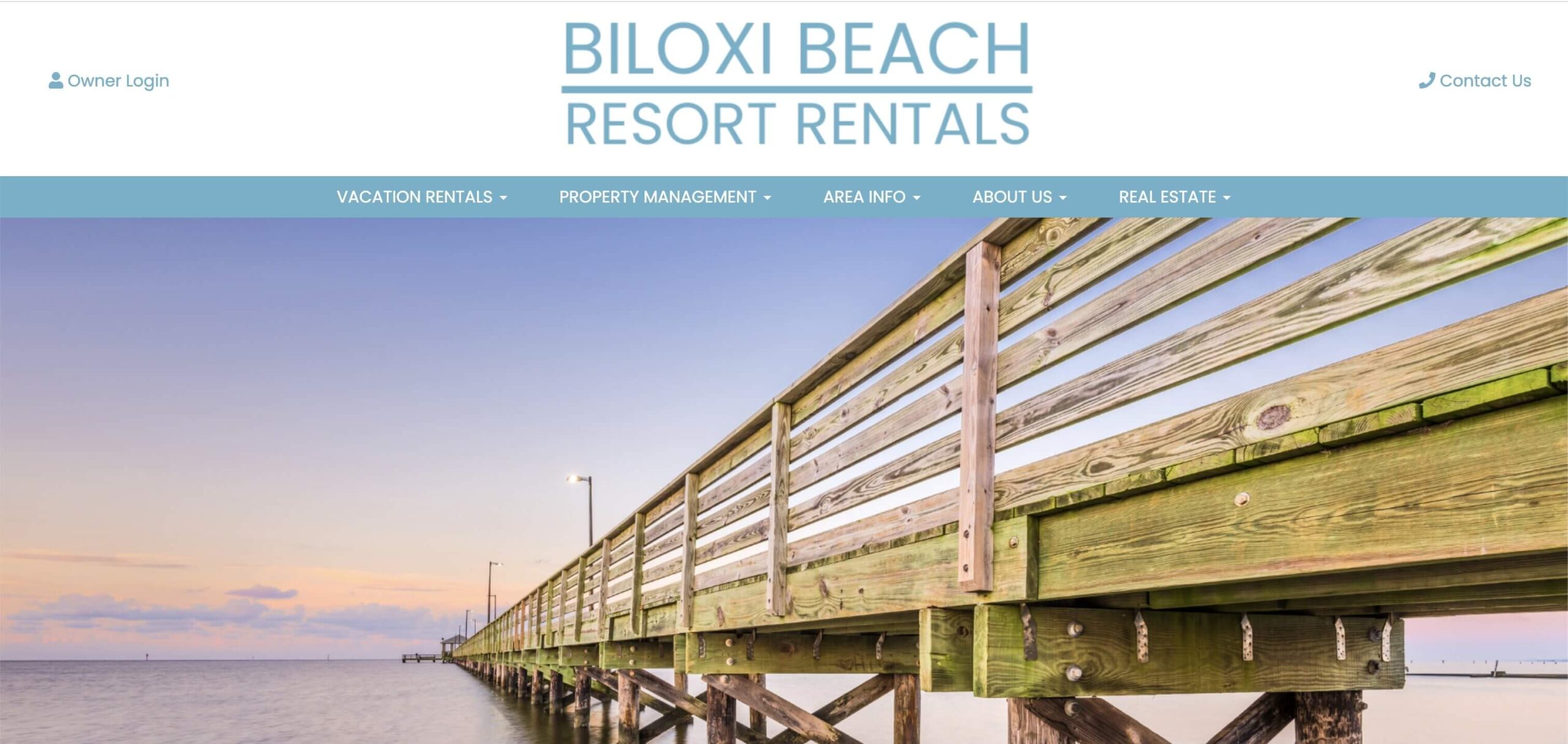 biloxi beach website hero image and main navigation