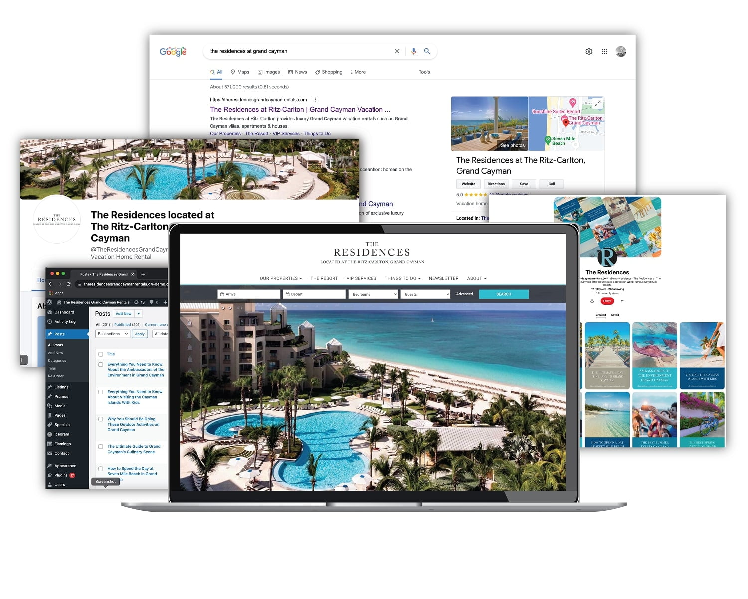 the residences grand cayman website front-end, backend, and other marketing elements