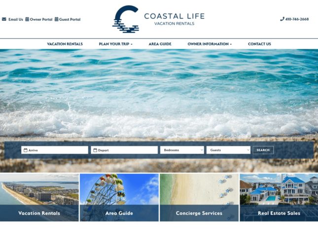 coastal life vacations homepage screenshot