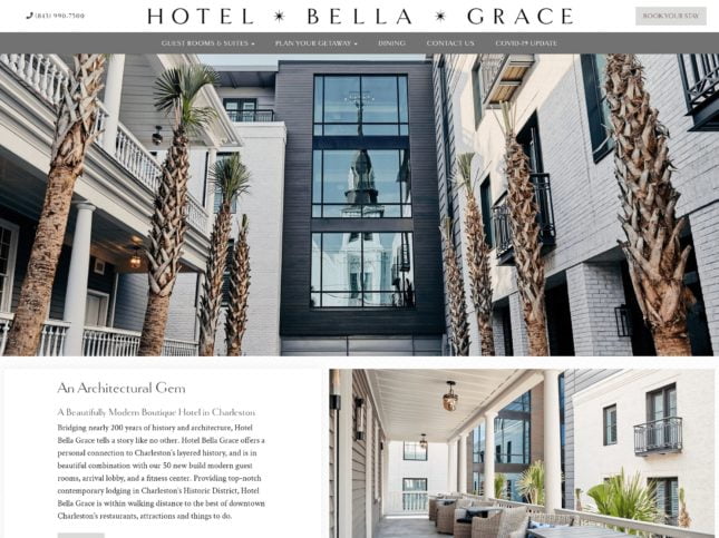 hotel bella grace website screenshot